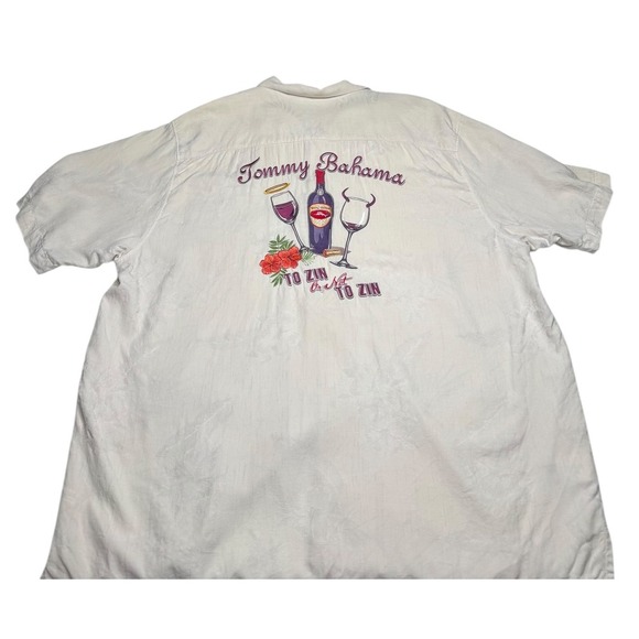 Tommy Bahama Silk Embroidered To Zin or Not to Zin Cream Button Down XL - Picture 5 of 9